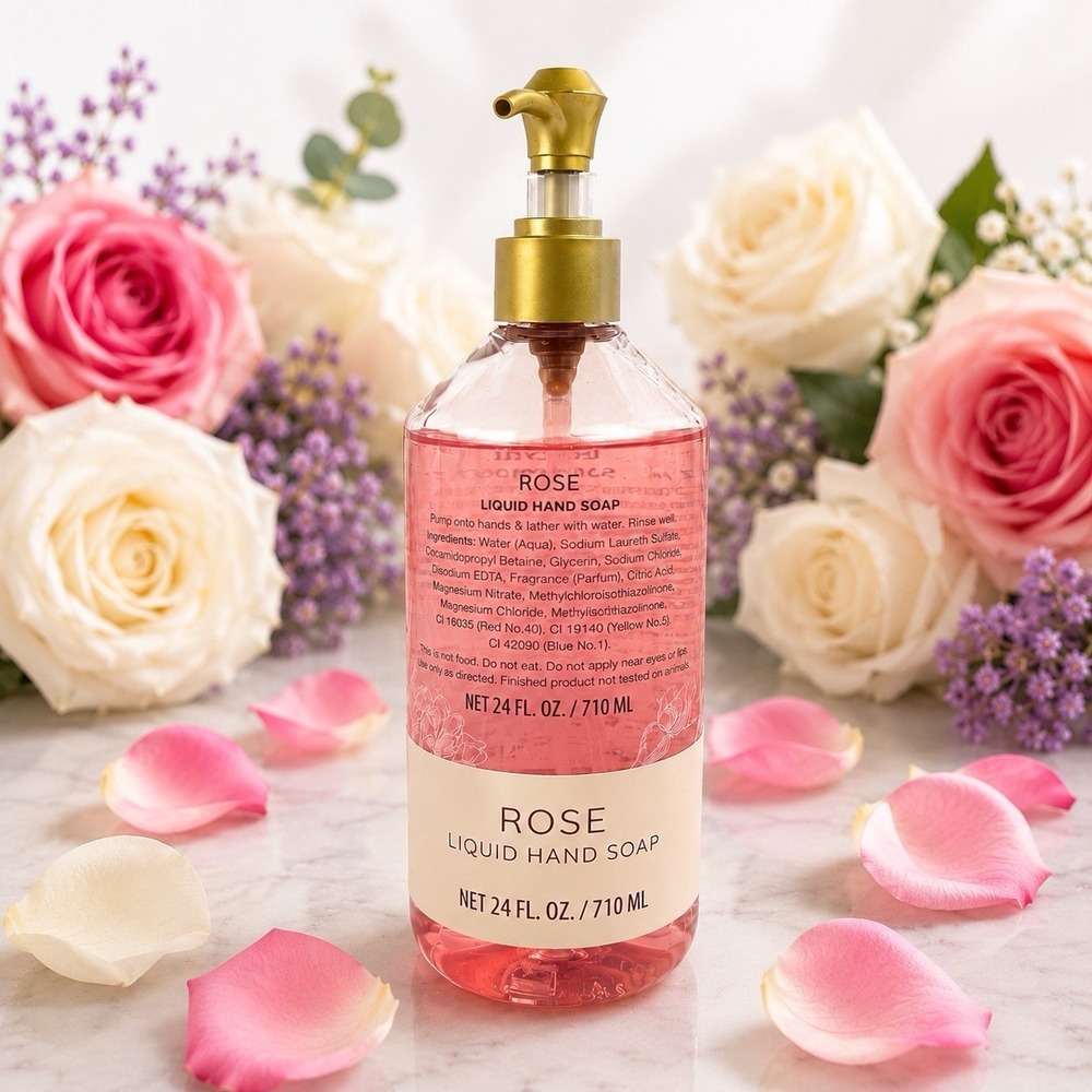 Punch Studio Rose Liquid Hand Soap Pink Floral Pump 24oz